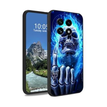 Imagem de DIGTIALL Capa de TPU para OnePlus 13 Slim Black Soft TPU Silicone Capa protetora à prova de choque serve para mulheres e homens para OnePlus 13, dedos de caveira de chama azul