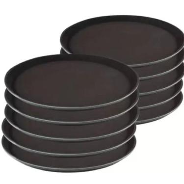 Imagem de Kit Com 10 Bandeja Profissional De Garçom Antiderrapante Redonda 40cm 