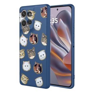 Imagem de HTXWXJC Capa de celular para Moto Edge 50 Neo, capa Motorola Edge 50 Neo à prova de choque flexível bumper TPU capa macia padrão gato capa para celular Motorola Edge 50 Neo Blue Cat