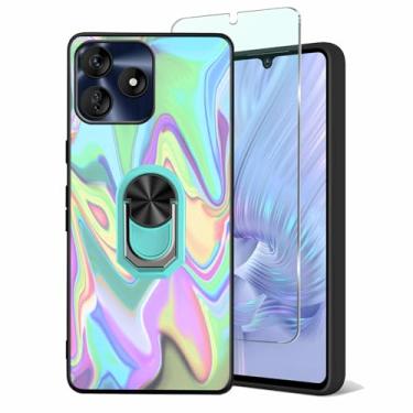 Imagem de Tuxiwei Capa TPU macia para BLU G64L, Blu-G64L-2025 Protetores de tela de vidro temperado 9H, com suporte de dedo embutido [suporte magnético para carro] Mãos livres | Pintura ondulada de arte