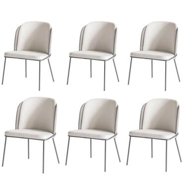 Imagem de Kit 6 Cadeiras Tay Para Sala De Jantar Ou Espaço Gourmet-tecido-costas Linho 60-frente Linho 22