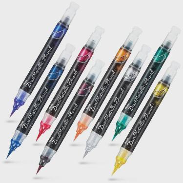 Imagem de Kit Caneta Pincel Dual Metallic Brush 8 Cores Pentel