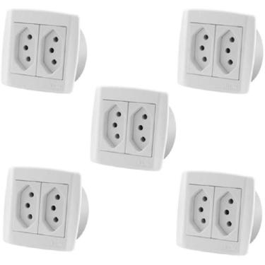 Imagem de Kit Com 5 Pç Tomada 20A Dupla Para Móveis Ilumi Slim Branca