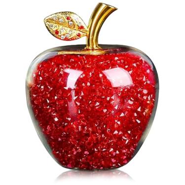Imagem de Estatuetas, frutas de vidro, vidro artificial, frutas de cristal em forma de maçã, preenchidas com diamantes falsos, estatuetas colecionáveis, artesanato, ornamento, presentes de véspera de Natal para