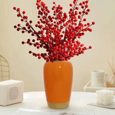 Imagem de GDSZJLJ Vaso de cerâmica de 24 cm em laranja, alto e moderno enfeite decorativo para casa, centro de mesa elegante para flores, perfeito para sala de estar, cozinha, escritório e decoração de