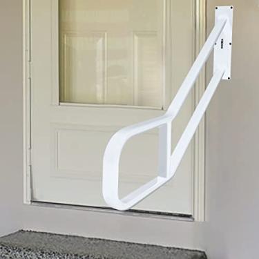 Imagem de Grade de garagem para degraus ao ar livre, corrimão resistente para montagem na parede, tubo plano oval com branco polido, adequado para 1 a 3 degraus de garagem, jardim, varanda (comprimento 79 cm