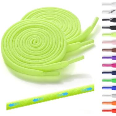 Imagem de Neo-wows 2 pares de cadarços elásticos sem amarração para tênis, duráveis, cadarços para sapatos de cano alto e botas, crianças e adultos, Verde fluorescente, 63"(160cm)