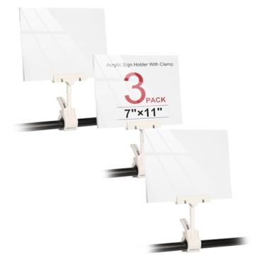 Imagem de SKLENICE Suporte De Acrílico Para Placas Com Braçadeira, Protetor Cartão 7 X 11 Polegadas, Clipe Etiqueta Preço, Pacote 3 Braçadeiras Fixação Giratórias