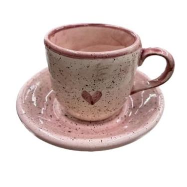 Imagem de Xícara Café Chá Rosa Coração Pintado á Mão em Cerâmica
