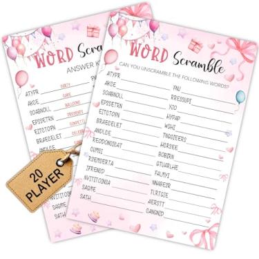 Imagem de Artigos para festa do pijama com tema de laço rosa Coquette - Cartão de jogos de festa do pijama rosa - Coisas de festa do pijama - Ideia criativa de jogos de aniversário - Corrida de palavras - 20