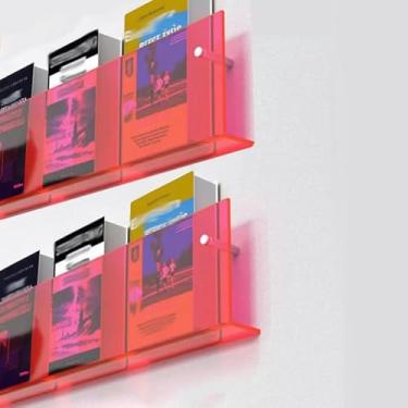 Imagem de LGEOELIAS Pacote com 2 porta-revistas coloridas e transparentes montadas na parede, estante de livros/organizador de literatura/prateleira de exibição de arquivos de folhetos, para escola, escritório