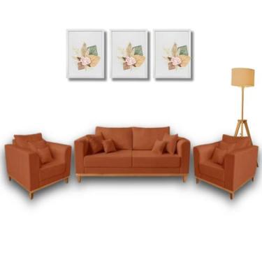 Imagem de Kit Sofá Living Beny 1,40m com 2 Poltronas. - Leonardi, Terracota