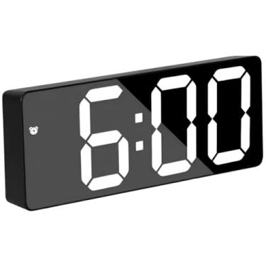 Imagem de Relógio Digital de Mesa com LED, Despertador com Comando de Voz, Modo Soneca, Brilho Ajustável, Data, USB/Pilha (Branco)