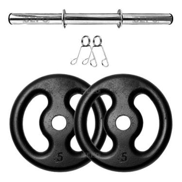 Imagem de Kit Halter 10Kg em Anilhas de Ferro com 1 Barra Tubo Oca 40cm - SEPO