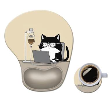 Imagem de Mouse pad ergonômico com descanso de pulso, confortável tapete de mouse em gel para computador, suporte de pulso para laptop, mouse para alívio da dor com base de poliuretano antiderrapante, gato fofo
