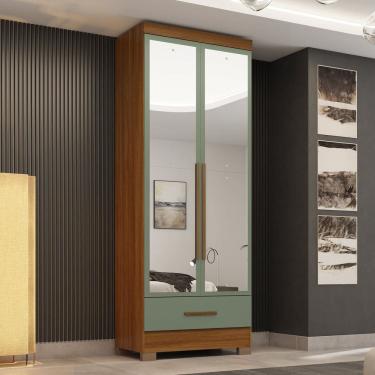 Imagem de Guarda-roupa 2 Portas com Espelho Espresso Móveis Cinamomo / Verde