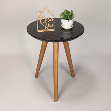 Imagem de Mesa Lateral Com Vidro 50x40cm Pés Palito Casa Uai Preto
