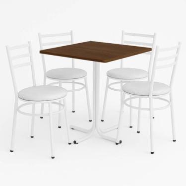 Imagem de Mesa de Jantar Quadrada 70cm Imbuia Com 4 Cadeiras Estofada Branca - L