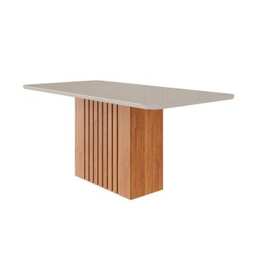 Imagem de Mesa de Jantar Retangular com Tampo de Vidro Ana Off White e Cinamomo 180 cm