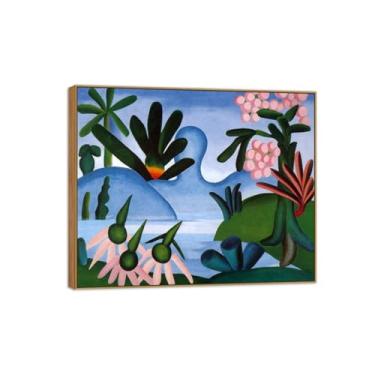Imagem de Tarsila do Amaral Famosas Impressões em Tela-Imagem arte parede lona-Moldura Madeira Pintura decoração quarto Sala de estar(lago) 60x70cm