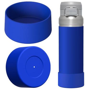 Imagem de Linkidea Pacote com 2 botas de garrafa de água compatíveis com Stanley Quick Flip GO 1,020 g, protetor de para-choque inferior de garrafa de água de silicone (azul marinho)