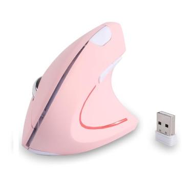 Imagem de Mouse sem fio rosa ergonômico para canhoto, vertical para mão esquerda, túnel do carpo, portátil, leve, sem fio, para PC, laptop, computador, Mac, escritório, viagem, mãos médias, grandes, presente