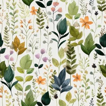 Imagem de Papel de parede de folhas e flores em aquarela para descascar e colar plantas verdes, autoadesivo, à prova d'água, vinil removível, fácil de descascar, colar em papel de contato para sala de estar