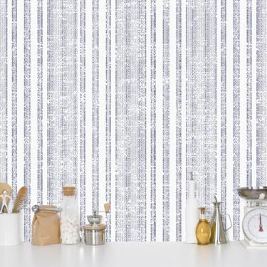 Imagem de Papel de parede moderno de 43,9 cm x 1,219 cm Boho Contact Paper azul listrado papel de parede autoadesivo vinil impermeável para quarto, banheiro, cobertura de parede, armários decoração