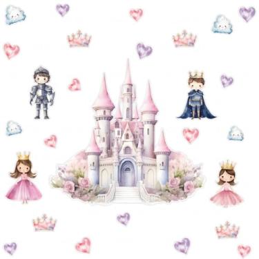Imagem de Adesivos Decorativos Tema Castelo Infantil Lavável Seguro Fácil Aplicação para Quarto de Bebê Menina Menino Criativo Área Kids
