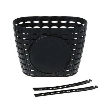 Imagem de Cesto de bicicleta infantil plástico espessado pequeno guidão dianteiro cesto de bicicleta para meninos e meninas robustos de grande capacidade versátil aparência requintada (Preto)