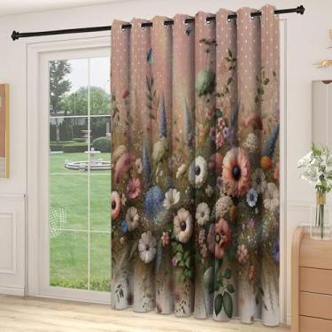 Imagem de Divisória de parede de cortina de sala de eucalipto floral, boho criativo jardim selvagem explodindo em flores vintage botânicas, cortinas largas isoladas/cortinas de quarto (painel único), L 250 x C