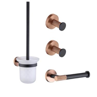 Imagem de Conjunto de banheiro preto e ouro rosa - Suporte para papel higiênico e toalheiro de aço inoxidável 304 - Kit de montagem em parede, conjunto completo 03