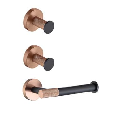 Imagem de Conjunto de banheiro preto e ouro rosa - Suporte para papel higiênico e toalheiro de aço inoxidável 304 - Kit de montagem em parede, conjunto completo 06