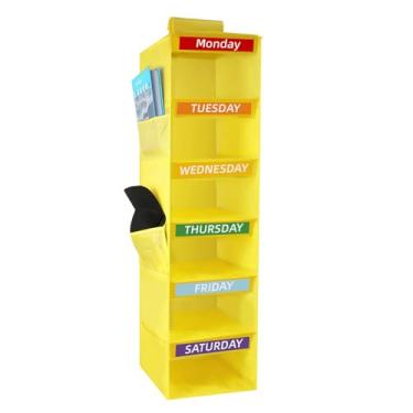 Imagem de Yuuchoringee Organizador semanal de roupas com 6 prateleiras para crianças, dias da semana, prateleiras de armazenamento suspensas, dormitório, essencial para uso diário, organizador de armário com 6