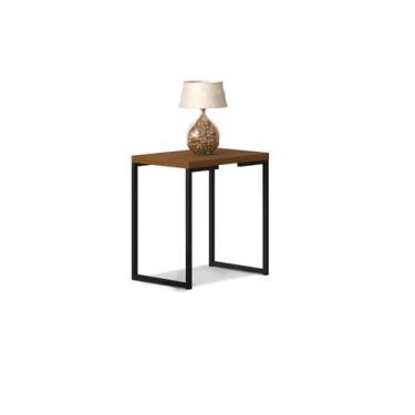 Imagem de Mesa Lateral Funcional Decorativa Preto/Canela Retangular Aço/MDP Comp