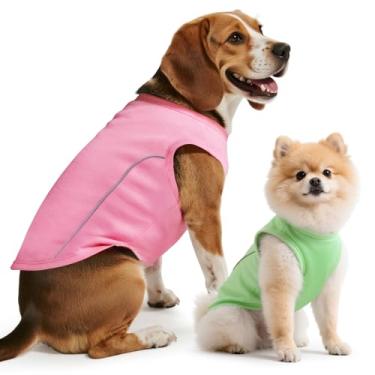 Imagem de Idepet Pacote com 2 camisetas para cães, macias, respiráveis, sem mangas, para cães e gatos pequenos, médios, impermeável, resistente a óleo, roupas de verão fofas e leves (rosa e verde, PP)