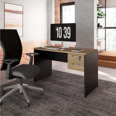 Imagem de Mesa para Escritório Retangular com Gaveteiro Suspenso com Chave Macadâmia/Preto