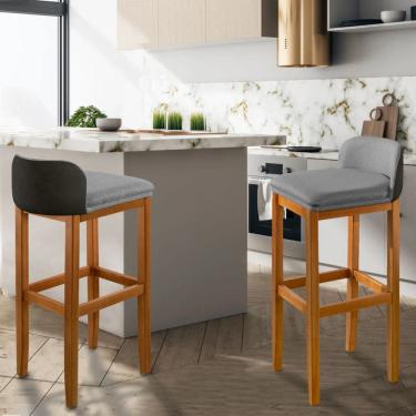 Imagem de Kit 2 Banquetas Estofada Balcão Pés em Madeira Ônix
