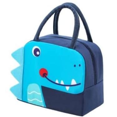 Imagem de Bolsa Térmica Infantil 3D com Estampa de Animais – Alça e Isolamento Térmico (Azul - Dinossauro)