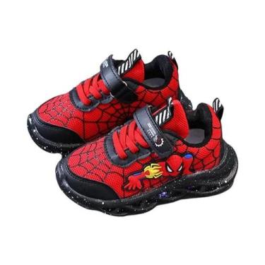 Imagem de Tênis de Led Infantil Homem-Aranha - Mesh Vermelho e Preto - Antiderra