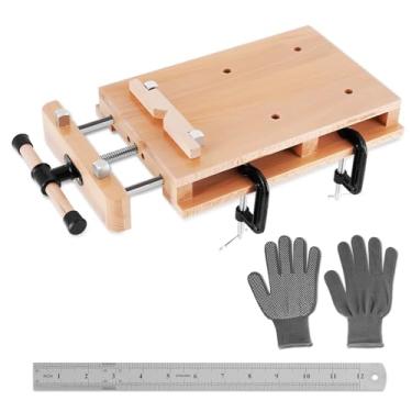 Imagem de Consfly Bancada de trabalho de madeira portátil com régua e 2 braçadeiras, torno de madeira dura para casa e oficinas (50 x 30 cm)