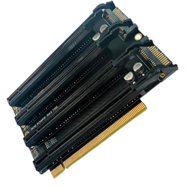 Imagem de Placa divisor PCIE X16 para PCIE X4X4X4X4X4 Cartão adaptador com porta de alimentação SATA e 4 capacitores sólidos com suporte para cartão SSD