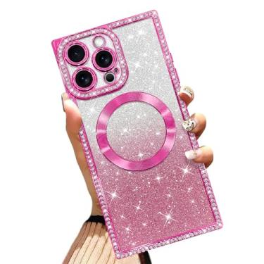 Imagem de AIGOMARA Capa magnética para iPhone 16 Pro Max de 6,9 polegadas [compatível com MagSafe] Capa de telefone com glitter de TPU macio com strass de diamante, cantos reforçados à prova de choque para