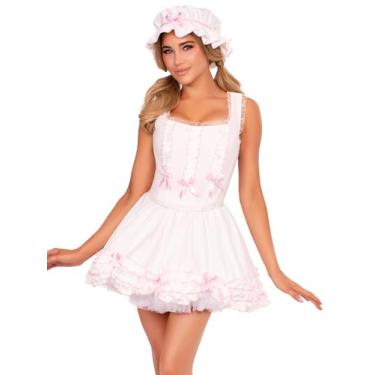 Imagem de Leg Avenue Fantasia Little Bo Peep de 3 peças, inclui top com babados e detalhes de laço, saia com bainha e boné, PP, branco
