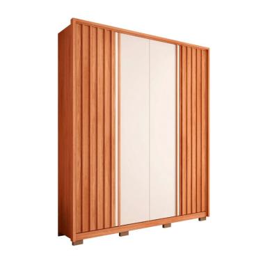 Imagem de Guarda-Roupa Solteiro New Apollo Ripado 4 Portas 3 Gavetas Freijó e Off White