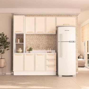 Imagem de Cozinha Completa com Tampo e Rodapé Amara 8 Portas 3 Gavetas Creme e Branca
