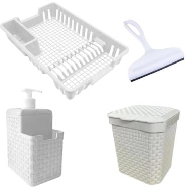 Imagem de Kit Pia Cozinha Completo Escorredor Louca Lixeira 5L Porta Detergente Rodinho De Pia(Branco)