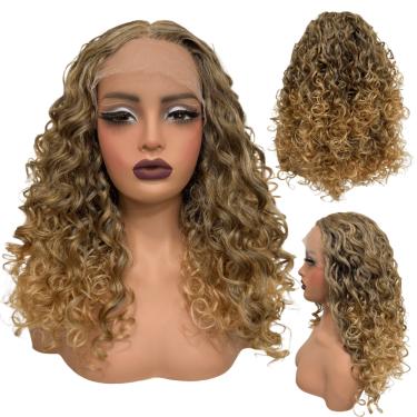 Imagem de Peruca cacheada front lace 55cm ondulada T6A/18 loiro claro