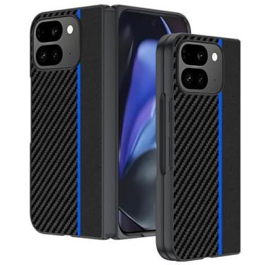 Imagem de FWYANZH Capa ultrafina para Google Pixel 10 Pro Fold, capa traseira de couro com textura de fibra de carbono, proteção à prova de choque, antiimpressões digitais, azul, dobra 10 Pro