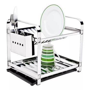 Imagem de Escorredor Louças 12 Pratos Porta Talher Inox E Bandeja